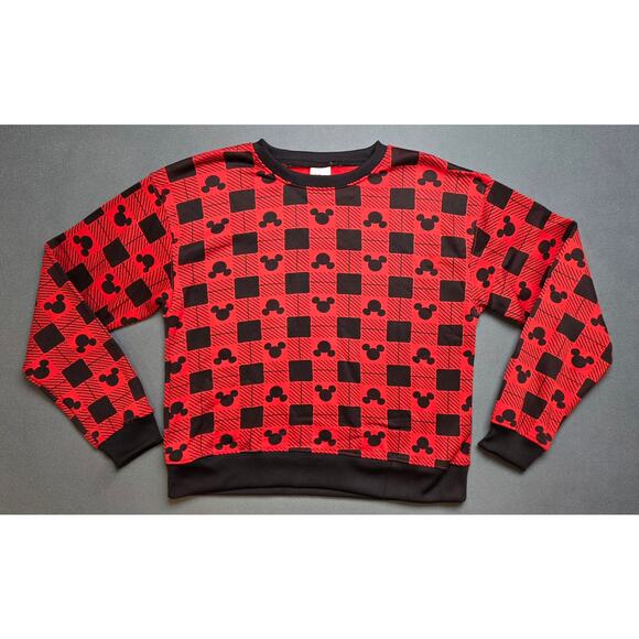Disney Mickey Mouse Sweater Womens Small Oversized Red Black Fleece Lined - Picture 1 of 8